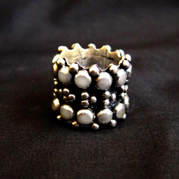 Artistic SIlver Granule Ring 01