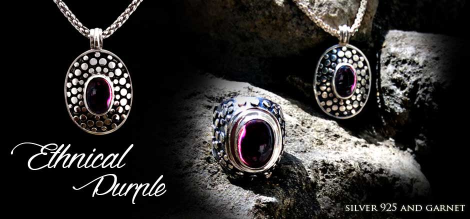 ethnical purple sterling silver with garnet stone handmade jewelry